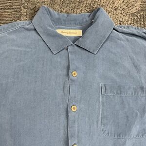 Tommy Bahama Men's XLX Button Up Blue 100% Silk Short Sleeve  Shirt Casual